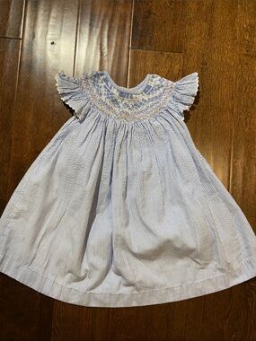 Banbury Cross Smocked stripe seersucker girls dress SZ 18M blue floral